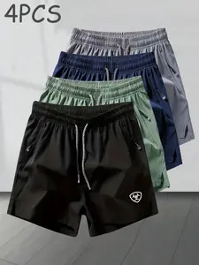 4 Pcs American Western Ice-Feel Shorts, Athletic Shorts, Workout Gym Shorts, Gym Outdoor Wear, Cowboy Enthusiasts, Ariat Logo Print, Unisex, Slim-Fit, All Seasons