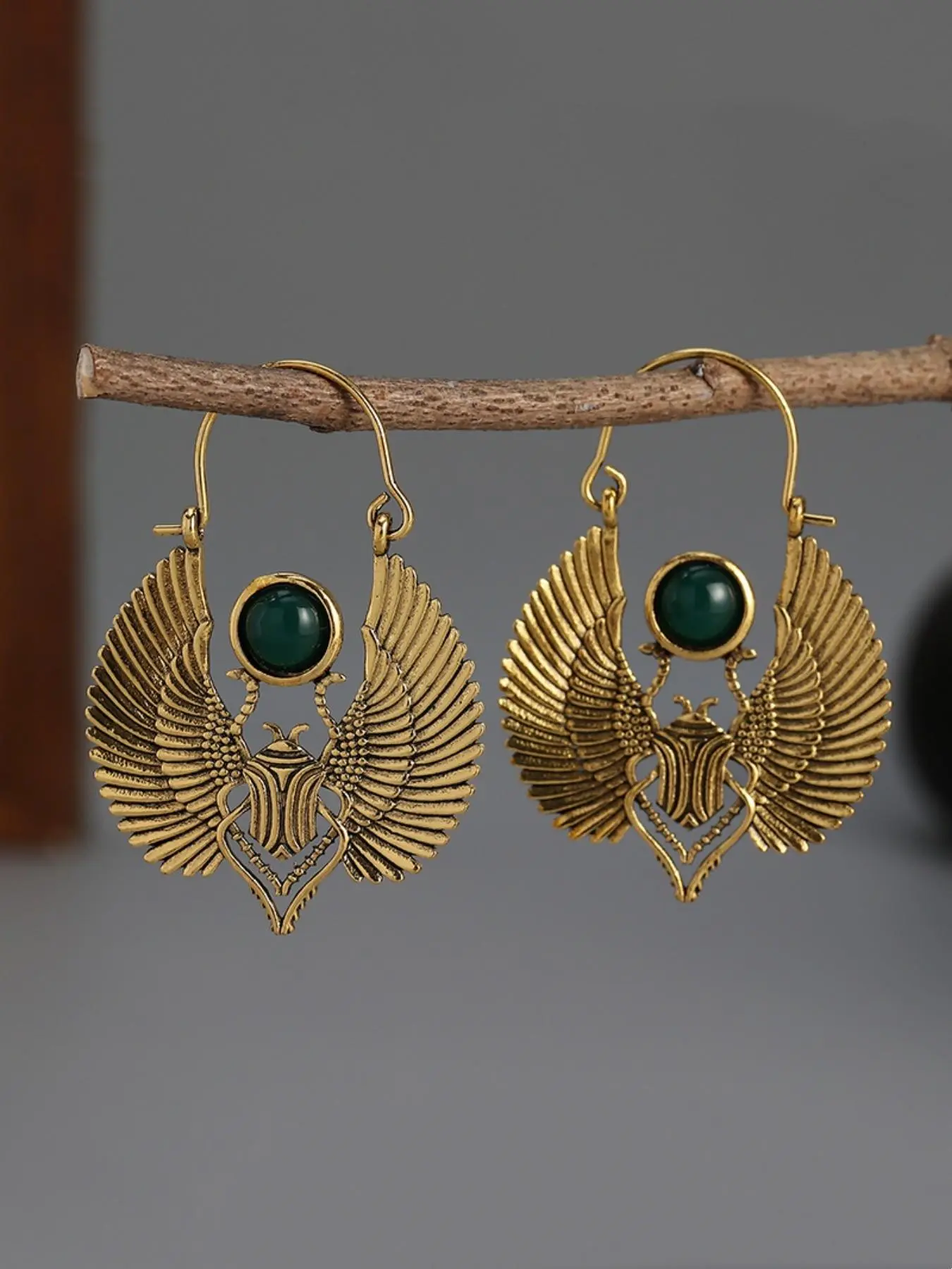 Vintage Egyptian Inspired Design Artificial Gemstone Decor Dangle Earrings, Statement Earrings, Gifts for Girlfriend, Wing Design Drop Earrings, Bohemian Earrings, Fashion Jewelry Accessories for Women