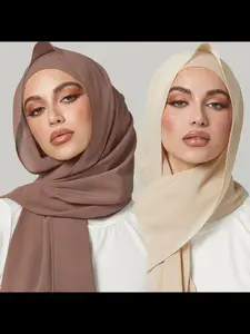 Summer New High-Quality Pearl Chiffon Scarf Tube Hat Set, Pure Color Simple Malay Women Headscarf, Fashion Accessory, Hijabs