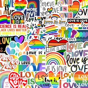 50pcs Rainbow Pride Stickers Pack, DIY Sticker, Decorative Stickers, Art Stickers, Decoration Sticker, Scrapbooking Ephemera, Waterproof LGBTQ+ Equality Love is Love Quote & Rainbow Decals for Laptop, Water Bottle, Journal & Scrapbook, Pride Ally Gift