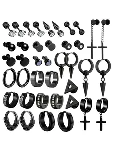 20 pairs of punk hip-hop style 316L stainless steel earring set, Fashion Earrings, perfect for gifting and creating a fashionable look, suitable for both men and women, suitable for daily or party use