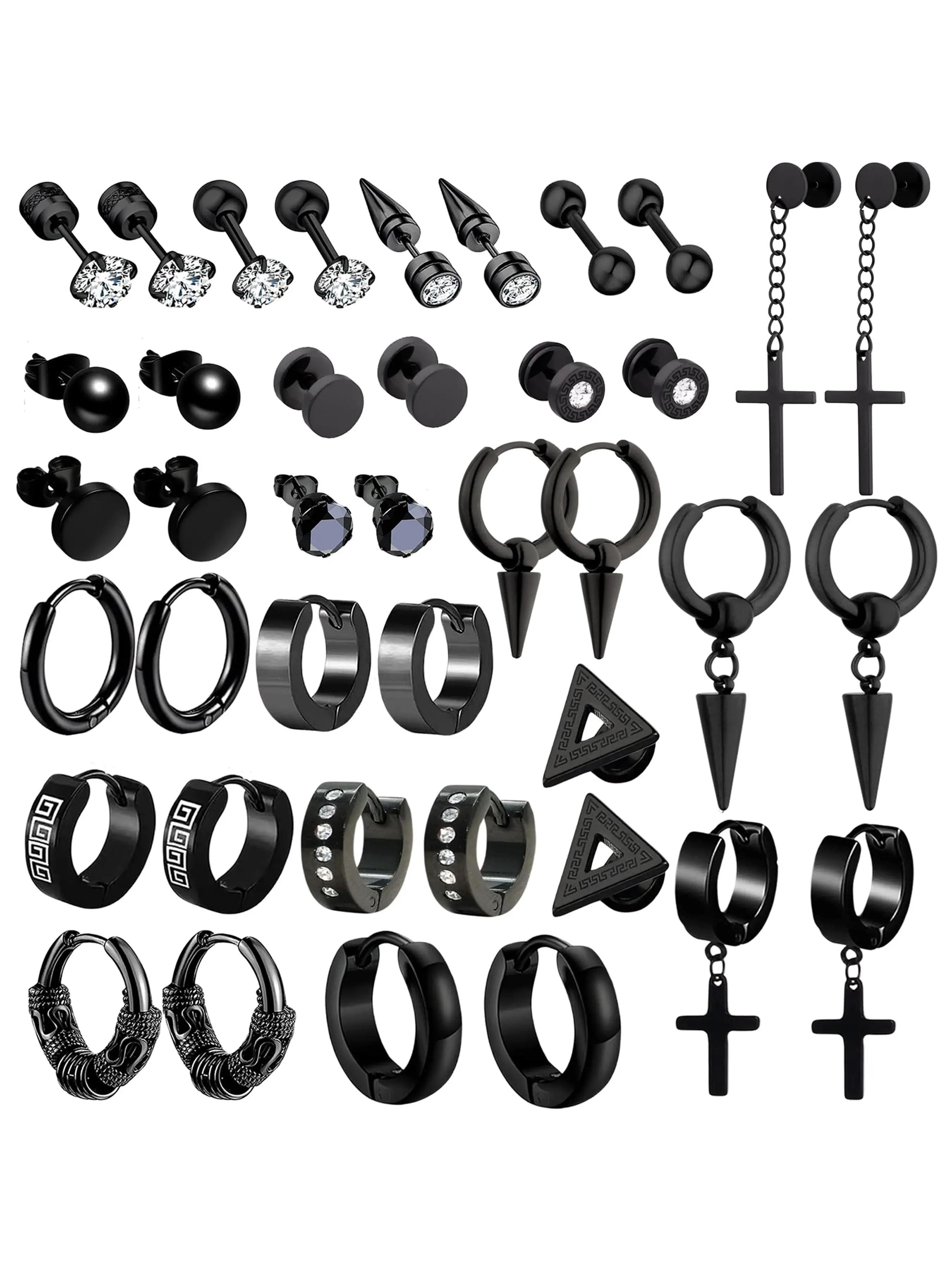 20 pairs of punk hip-hop style 316L stainless steel earring set, Fashion Earrings, perfect for gifting and creating a fashionable look, suitable for both men and women, suitable for daily or party use
