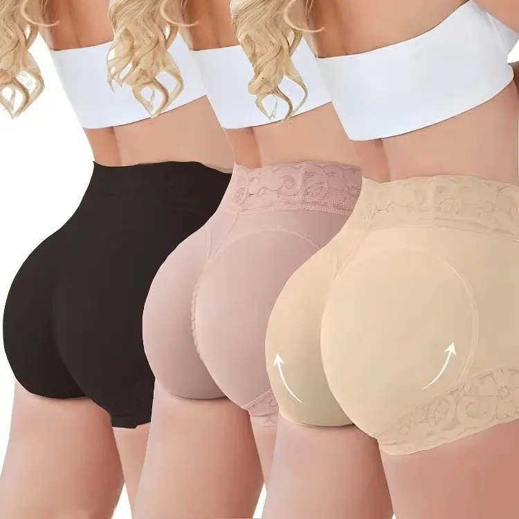 Women's 2/3-Pack High Waist Anti-Gravity Shaper Panties - Smooth, Lightweight, Ruched Contrast Lace Shapewear, Breathable Stretchy Compression Tummy Control Hip Lifter for Athletic Sportswear Activewear
