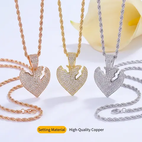(CN020)Shattered Heart Pendant Necklace for Women, 5A Cubic Zirconia Heart Jewelry, Elegant 20 Inch Necklace for Everyday Wear, Date Night & Gifting, High Quality Copper
