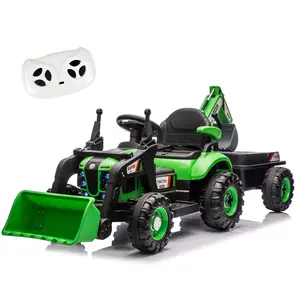 24V Kids Ride-On Electric Tractor Toy with 4-in-1 Attachments, Parent Remote Control, 3-Speed Settings, Music Player, LED Tail-Lights, Swivel Seat, Detachable Wagon, Manual Backhoe Lever