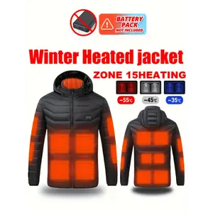 1pc Dual Control 15-Zone Carbon Fiber Heated Winter Jacket for Men, Smart Electric Ski Fishing Outdoor Coat, USB Power Interface, Zip-Up Crew Neck Polyester, Fall/Winter Collection (Battery Not Included)
