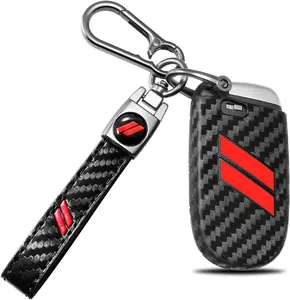 for Dodge Key Fob Cover with Keychain for Dodge Charger Challenger Dart Durango Journey Replacement Remote Control 3 4 5 Buttons Key Fob  (Carbon Red, 1 PC)