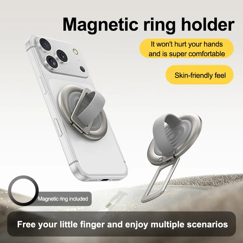 Magnetic MagSafe Smartphone Grip - 360° Rotatable Ring Holder Kickstand, Adjustable Finger Strap, Wireless Charging Friendly Cellphone Accessory for iPhone 17 Pro Max, 16, 15 Series Phone Mount, Accessories, Mobile