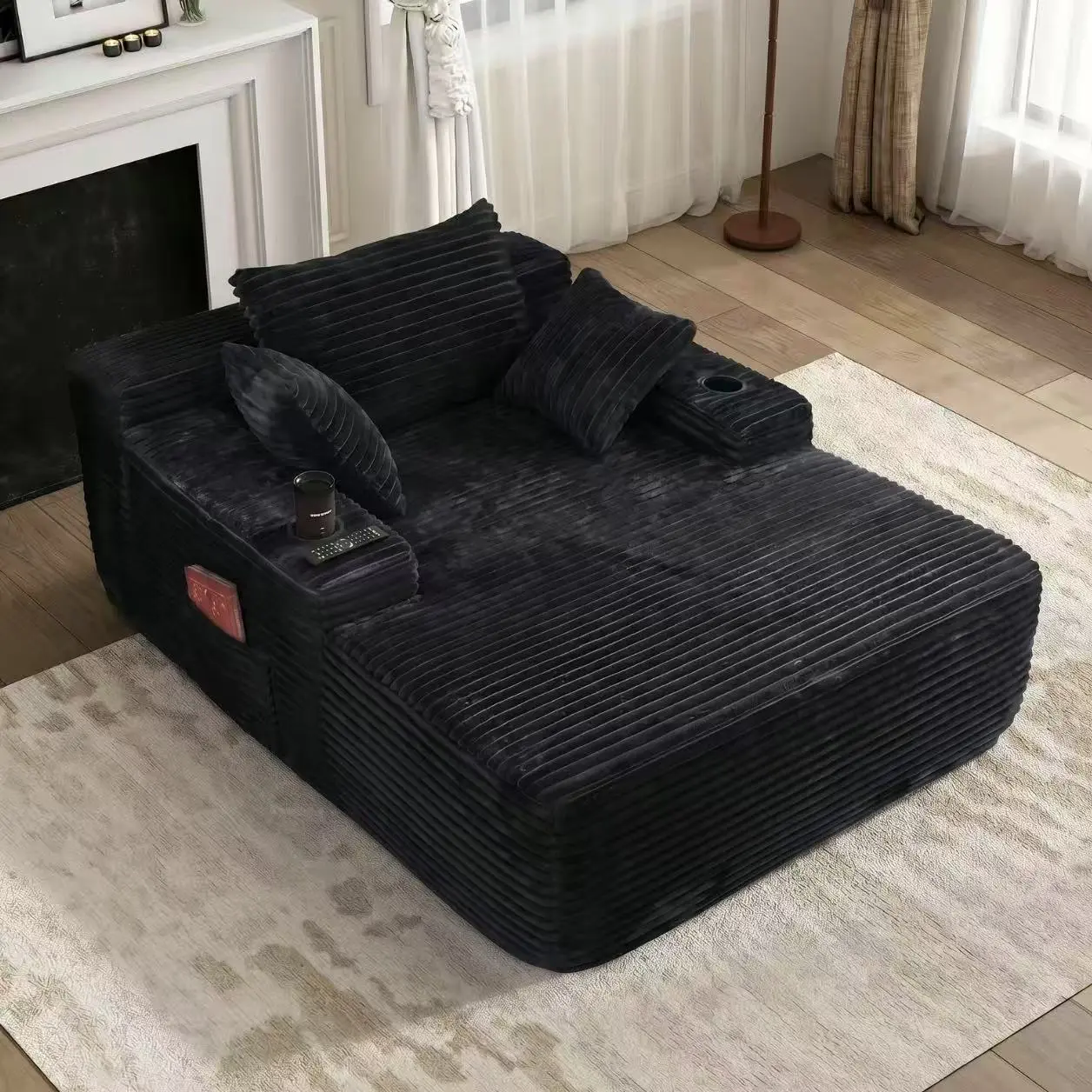 Boneless Cloud Modular Sectional Sofa with Chaise, Soft Corduroy Upholstery, Built-in Storage, Cup Holders, Tool-Free Setup, Included Pillows, Cozy Bean-Bag Feel for Living Rooms, Apartments