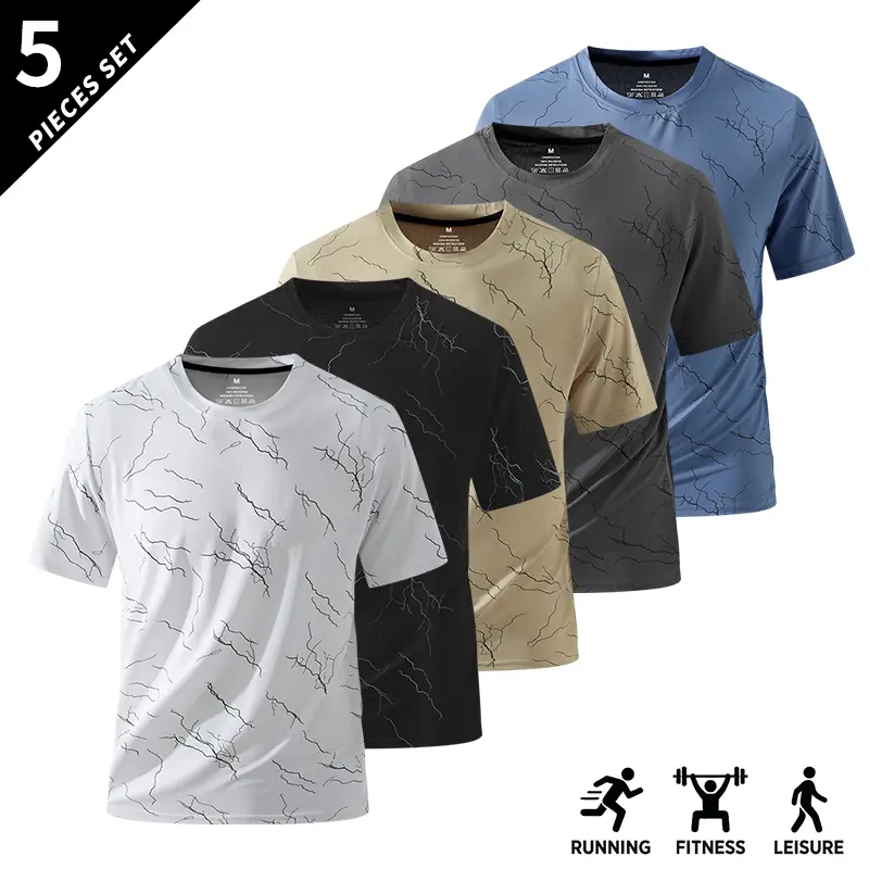 Men’s 5 Pack Fashion Summer Casual Sports T Shirts, Crew Neck Quick Dry Short Sleeve, Breathable Stylish Tops, Suitable for Gym Workouts, Running, Everyday Wear, Couples Gift, Holiday Outfits, Outdoor Hiking