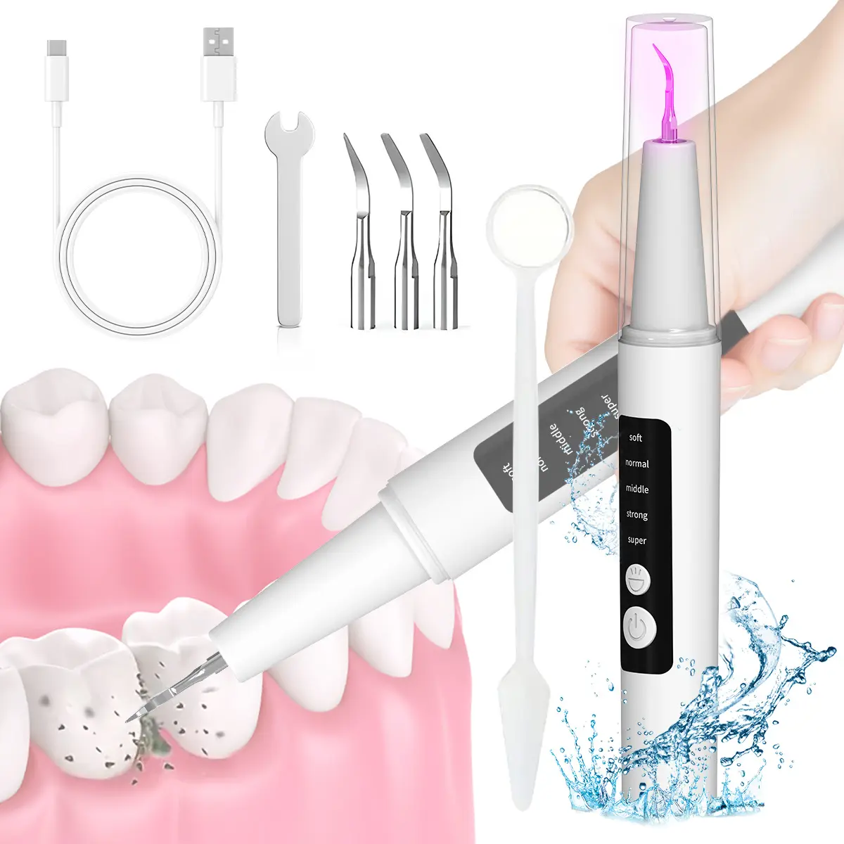 Plaque/Tartar Remover for Teeth, Dental Calculus Remover Teeth Cleaning Kit with LED Light & 5 Adjustable Modes Tartar Remover-Cleansing Mouth Care Gift Long Battery Life Waterproof Oral