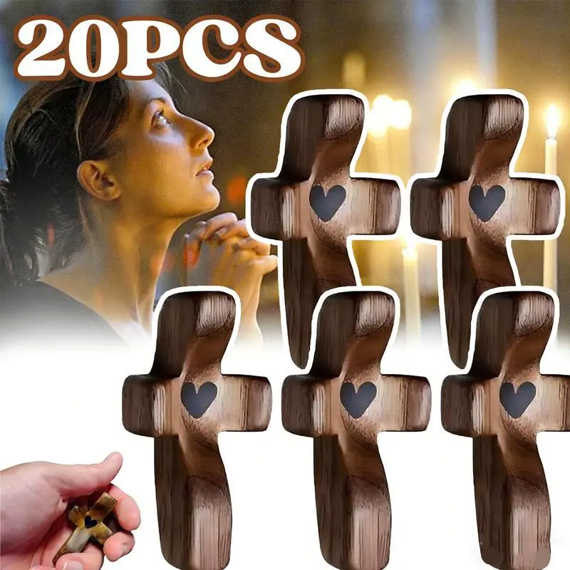 3/5/20 PCS Cross My Heart,Wooden Cross,Encouragement Gift Stress Relief Cross,Prayer Cross for Hand,Pocket Cross Christian Gifts for Women and Fidget Toys for Children and Adults small