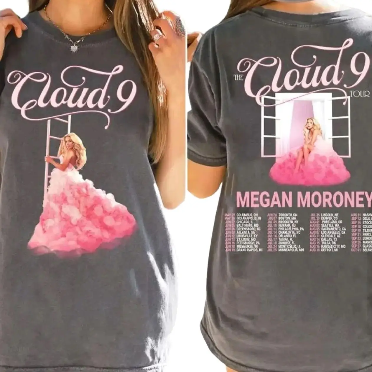 Youth & Adult Vintage Megan Moroney Cloud 9 Tour 2 Sided Shirt, Country Music Shirt B3OCY