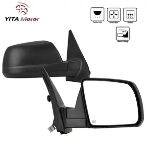 YITAMOTOR 1PC Right/Left Passenger Side Mirror Compatible with 2007-2013 Tundra, Towing Mirror with Power Adjustable Heated Manual Folding Puddle Light Black