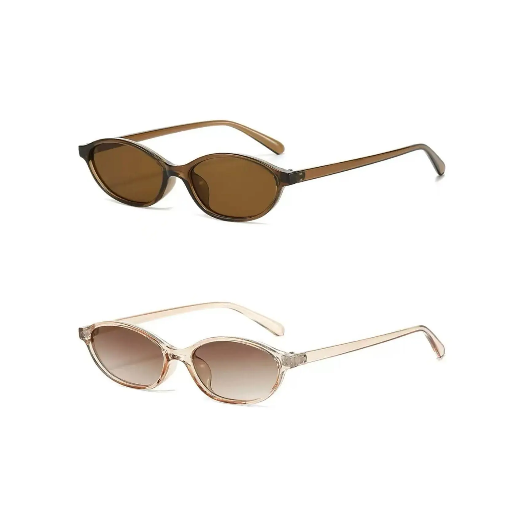 SUNVOES Women's 2PCS Retro Oval Cat Eye Trendy Styling Sunglasses, 90s-Era Stylish Dark Shades, Lightweight Narrow Anti-UV Sunglasses for Summer, Stylish Sunglasses
