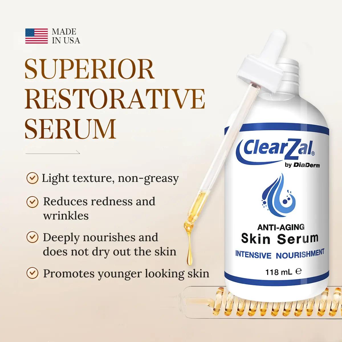 CLEARZAL All Natural Skin Serum Moisture Embracing Formula with Essential Oils, 4 ounces help relieve irritation, dryness and flakiness.Non-Greasy，helps reinforce skin’s natural defenses, soothe redness, and restore elasticity and suppleness