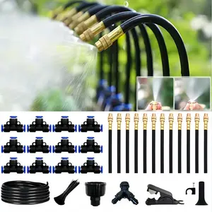 DIY free-bending drip irrigation kit, with brass spray nozzle of 5-30m water pipe, automatic watering system, with 7.87-inch rotating brass spray nozzle, for spraying water on balconies, rainforests and gardens.