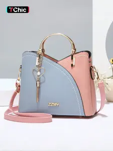Colorblock Pu Leather Handbag, Fashion Zipper Shoulder Bag with Heart & Tassel Charm, Casual Trendy Versatile Daily Commuting Bag, Pu Leather Satchel, Purse, Casual Trendy Purses