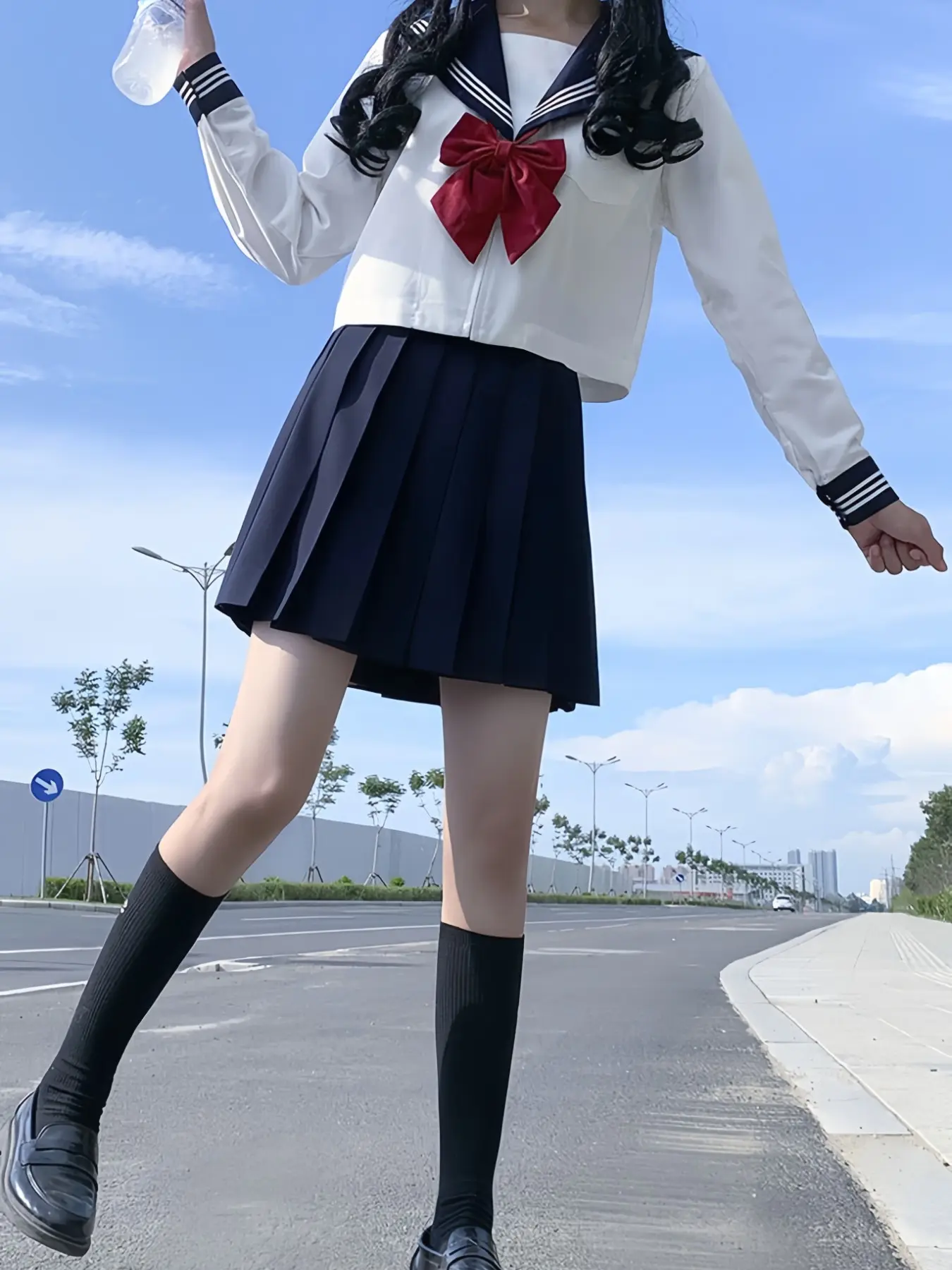 Kawaii School Uniform Jk Set, Long Sleeve Sailor with Pleated Skirt and Bow, Perfect for Students and Cosplay Events