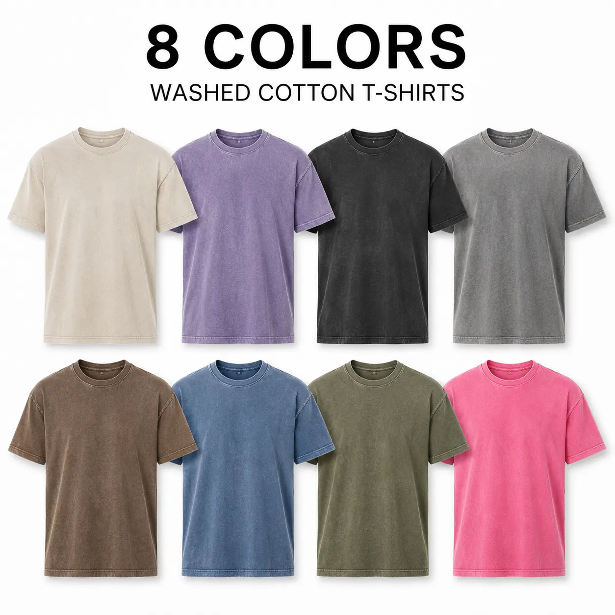 8-Pack $69.99 Washed acid Tee -Vintage Washed T-Shirts, Cotton Mineral Wash T- Shirts for Women Men, Unisex Crew Neck Short Sleeve Tops, Oversized Casual Streetwear, Retro Summer Everyday Shirt Set Tshirt Tshirt