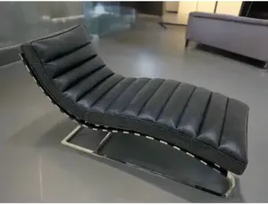 Plano Modern Channeled Leather Chaise Lounge - Slate Leather