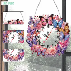 DIY Irregular-Shaped Drilling 2D Flat Diamond Painting Ornament Kit with Clock Function, Minimalist Hangable Wall Hanging Decoration Box, No-Skills-Needed DIY Needlework for Adults, Room Accessories Festive Gift