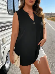Women's Plus Size Sleeveless Blouse, Soft Drape Fabric, Comfortable Breathable, Casual Commuter Style, All Seasons Wear