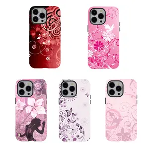 Y2K Pink Floral Phone Cases,Girly Protective Covers for iPhone 17 Air Promax 16 15 14 13 12 11 8 7 ,Romantic Shockproof Tough 2-piece phone case,Coquette Aesthetic Phone Protection Casing