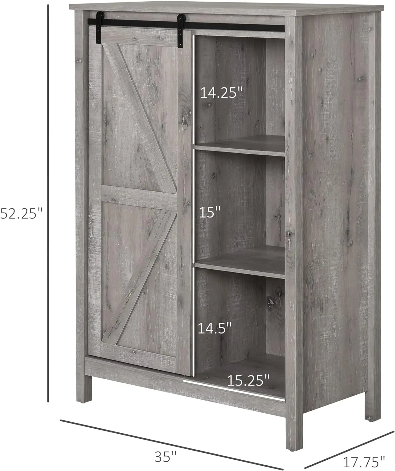 Farmhouse Accent Cabinet, Kitchen Cupboard Storage Cabinet with Barn Door and Adjustable Shelf, Grey Oak