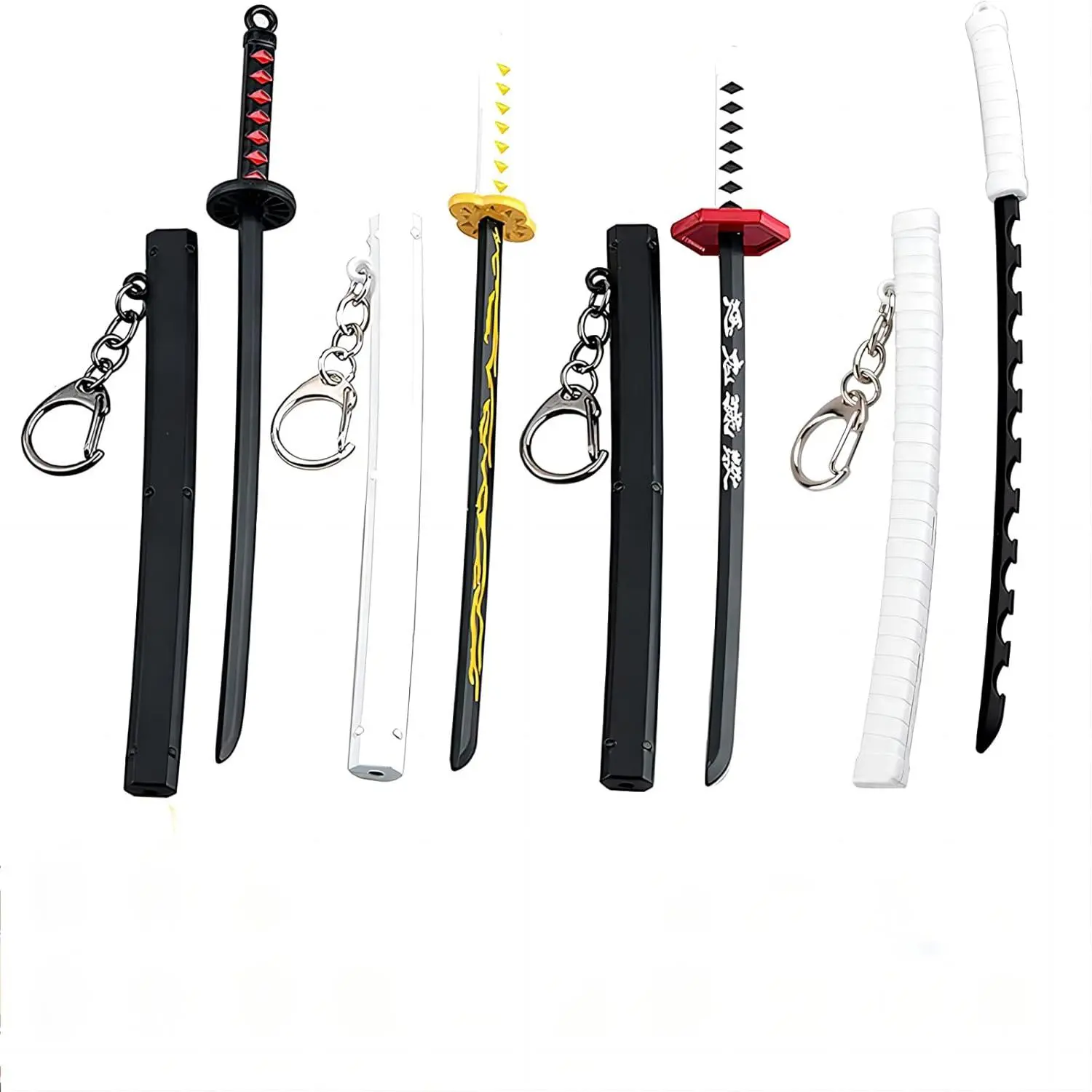 4-Piece Mini Katana Keychain Set, Zinc Alloy Anime Samurai Sword Models with Pull-Out Blades, Cool Collectible Gift for Anime Fans and Husbands, Cool Keychains