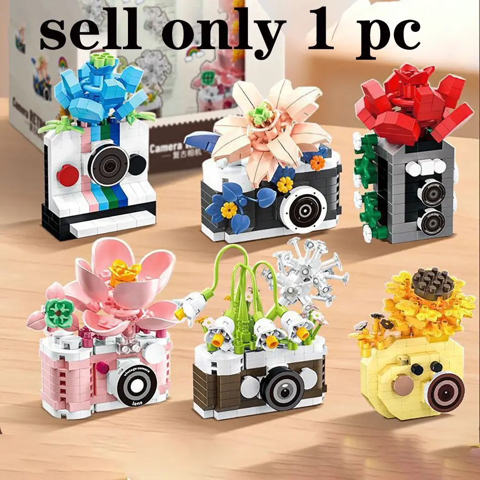 TOOUEE 1 pack Cute Flower Camera Micro Building Blocks Set,Micro Bricks Kit,Mini Size for Home Desktop Decor,Compatible with Major Brands,Perfect Christmas & Halloween Gifts