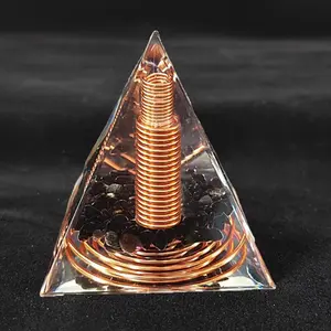 Retro Pyramid Ornament, 1 Count Copper Wire Pattern Resin Pyramid, Resin Sculptures, Energy Healing Meditation Decor, Home Office Decor, Spiritual Gift, Home Ornaments, Statues