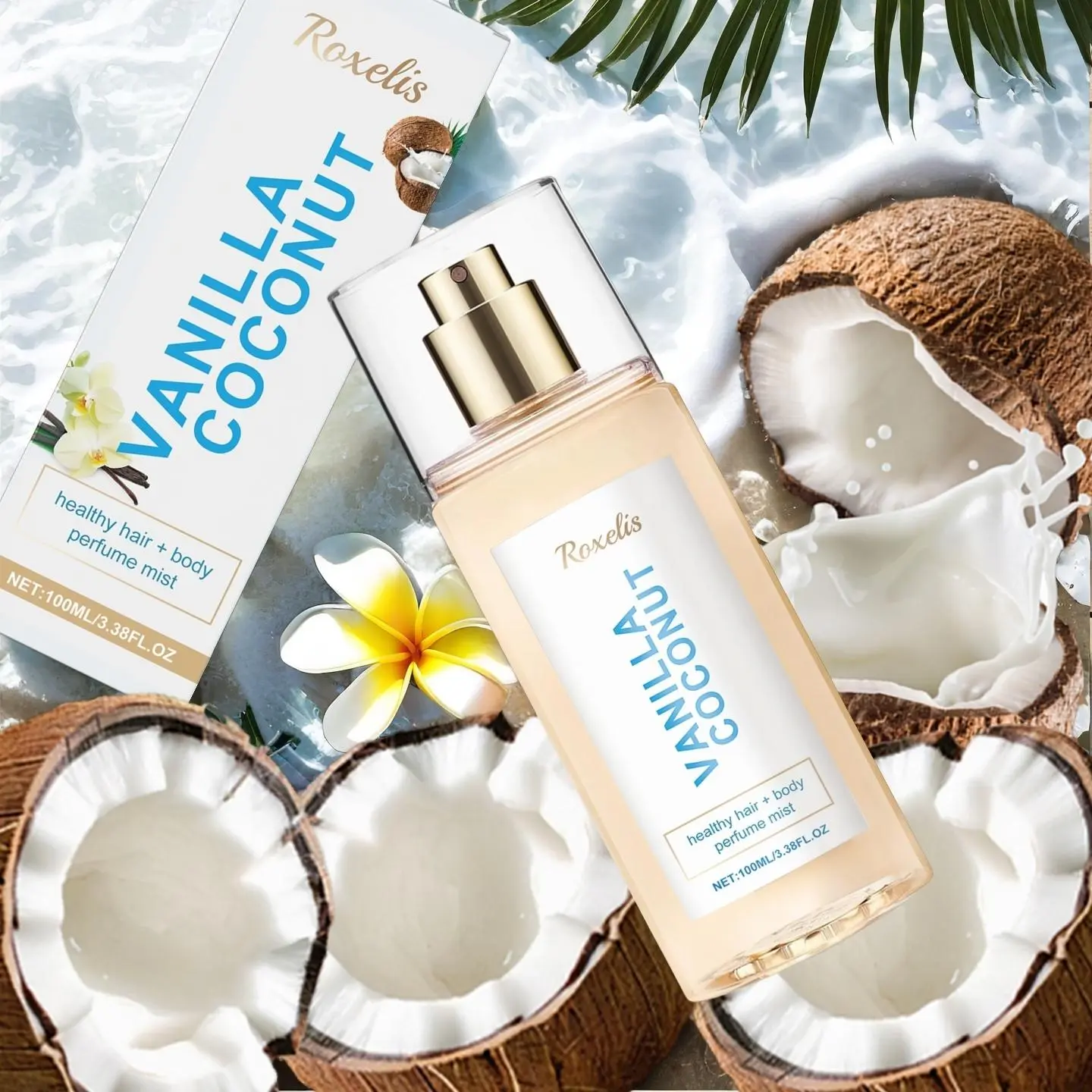 Hair Spray Fresh Romantic Scent, Carefully Picked Scents, Vanilla Coconut Body Mist Spray, Fragrance Sprays, Contains Castor Oil, Smooth Hair, Long-Lasting Fragrance, Fragrances Vanilla, Perfect for Daily Use & Styling