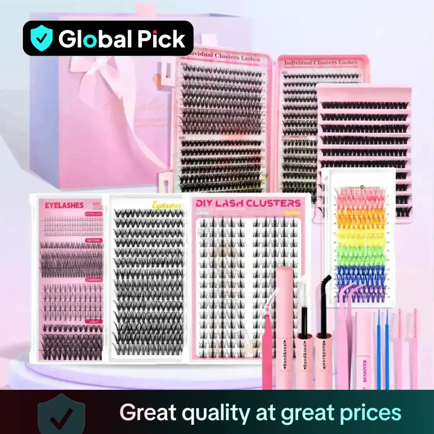 Individual False Eyelashes with Tools, 1 Set DIY Eyelash Extensions Includes Natural to Thick Styles, Self Grafting Curl Cluster Lashes Kit, Volume Fa