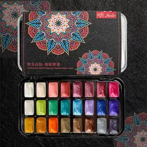 24 Colors Solid Pearlescent Watercolor Paint Set Portable Glitter Watercolor Pigment for Nail Art Hand Painted Calligraphy Clay Dyeing Art Supplies