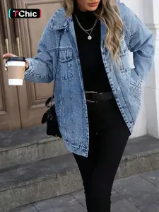 Women's Denim Jacket, Casual Street Fashion Long Sleeve Outerwear for Daily Wear, Ladies Clothes for All Seasons, Coats, Womenswear
