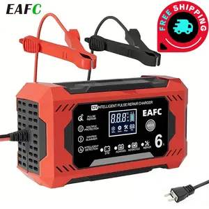 EAFC 12V/6A CarMultipurpose Smart Car Battery Charger Pulse Repair LCD Display Car Motorcycle Fast Charging AGM Deep cycle GEL