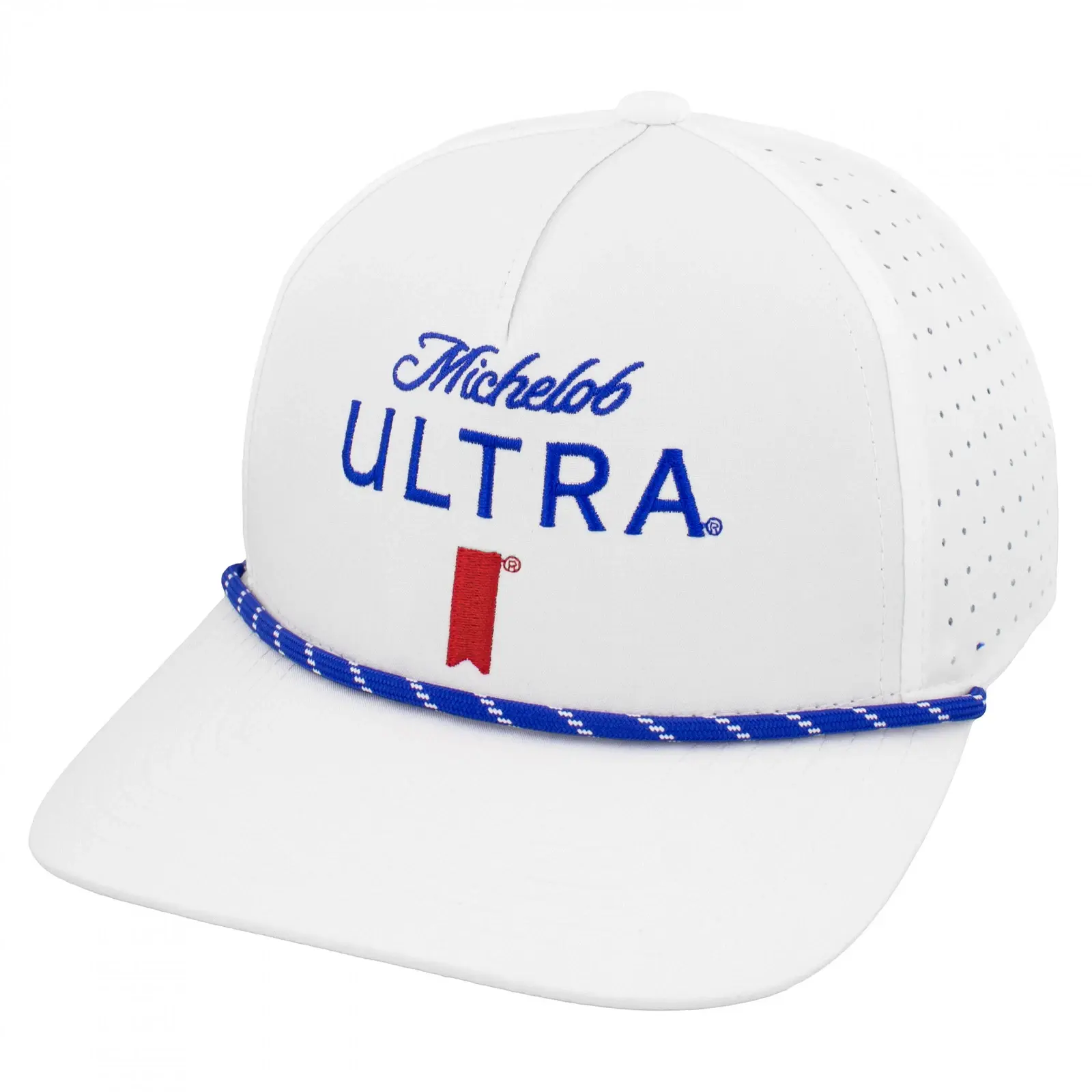 Michelob Ultra Unisex Casual White Baseball Cap - Blue Rope Accent, Perforated Design for Comfort and Style