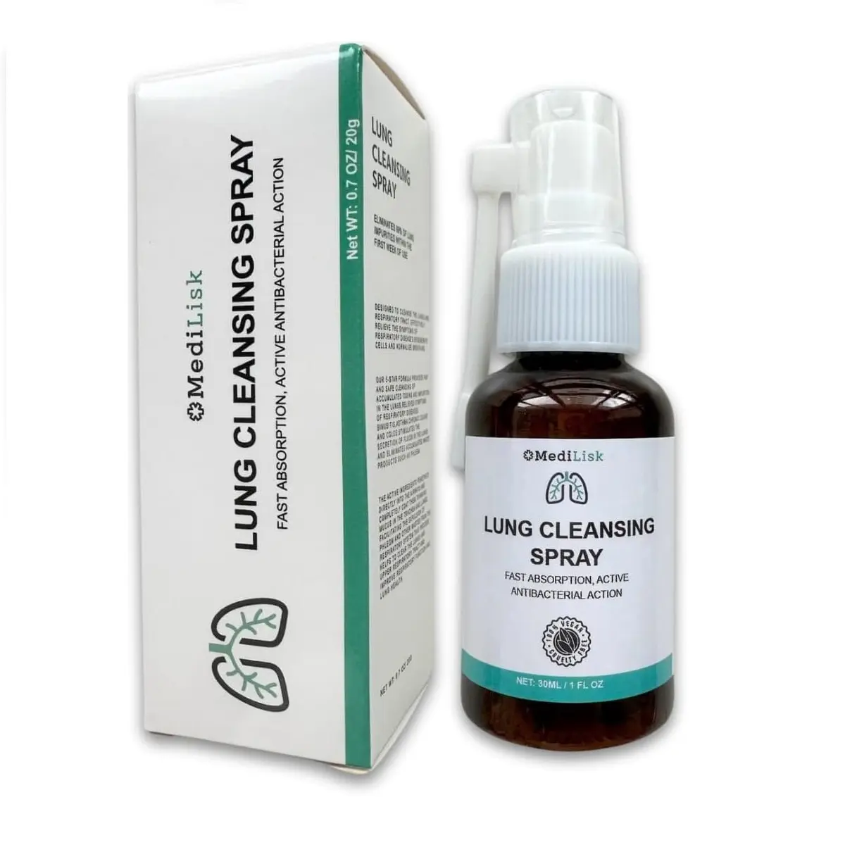 MediLisk Lung Cleansing Spray – Respiratory Support, Mucus Relief and Lung Cleanse – Support for Lung Detox for Smokers – Herbal Extract Formula, 1 oz