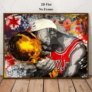 Frameless 2D Flat Abstract Graffiti Basketball Player Poster, Sport Star Canvas Painting Wall Art Decoration for Living Room Bar Bedroom Gym Dormitory, Modern Home Decor