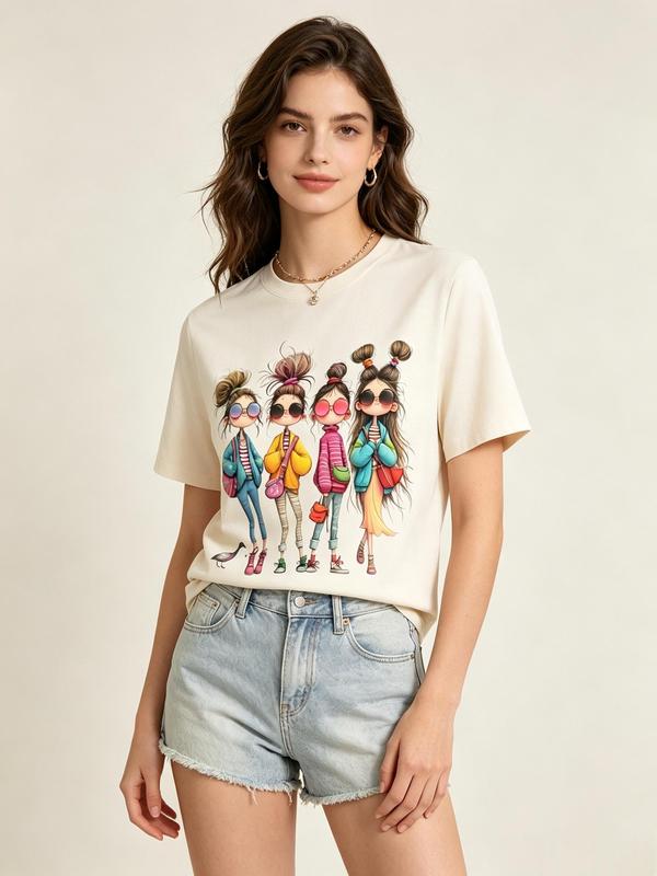 Women's Plus Size Soft Cotton Vintage Graphic Print Short-Sleeve Round Neck T-Shirt - Oversized Squad BFF Bond Tee for 4 Best Friends, Breathable Easy-Care Casual Basics, Love Aesthetic Fabric, Flattering Fit for Busy Routines