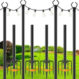 2-6Pack 10Ft String Light Poles,Light Poles for Outside Lights with Fork,Outdoor Brackets Hanging Lights,Metal Stand for Deck Patio,Backyard,Wedding,Deck,Party Adjustable Brightness Led Led Bulbs Included