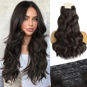Vigorous Clip in Hair Extensions Long Wavy Synthetic Hairpieces for Women and Girls, Easy to Install for Daily Use and Event Party Use