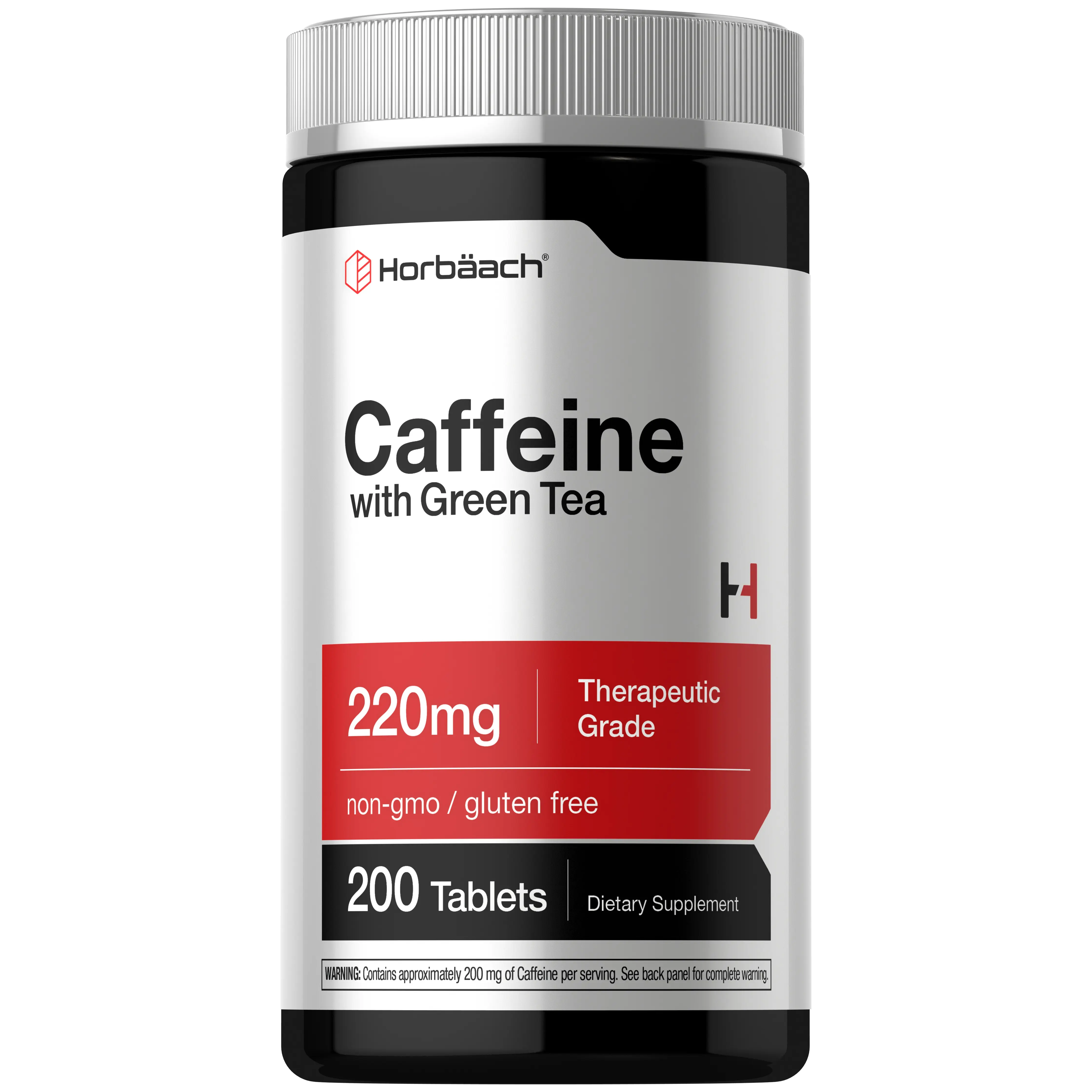 Horbäach Caffeine Pills 200mg | with Green Tea | 200 Tablets | Vegetarian, Non-GMO & Gluten Free