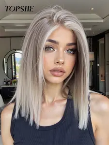 Topshe 13x6 HD Lace Front Wig, Synthetic Hair Wig, 12 Inch Short Silver Color Gradient, High Temperature Resistant, Comfortable Breathable Realistic Cosplay Wig