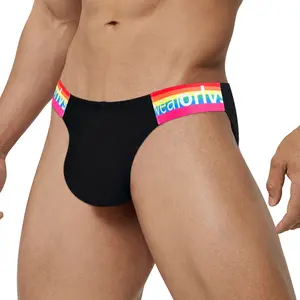 Rainbow Belt Men's Fashion Briefs Triangle Underwear Cotton High Quality U Convex Panties with Side High Fork for Comfort and Support