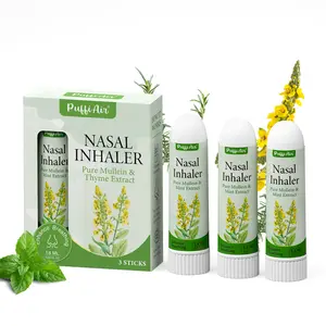 PUFFIAIR Mullein Nasal Sticks (3 Pack) Pure Mullein & Mint Extract Boost Focus, Reduce Fatigue & Stuffy Noses