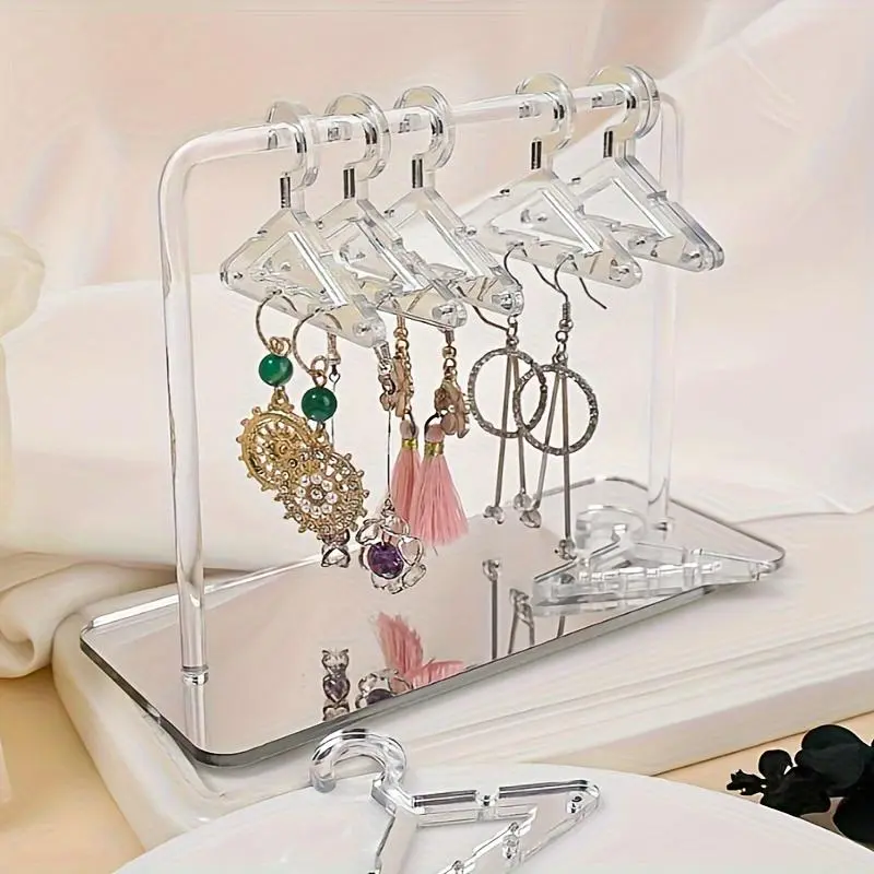 Acrylic Earring Display Rack with 8 Mini Hangers, Earring Organizer for Ear Studs, Jewelry Display Stand, Home Organizer for Bedroom, Earring Holder, Jewelry Storage