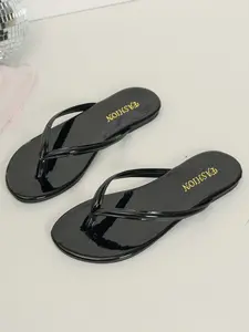Women's Summer Plain Design Round Toe Sandals, Elegant Sandals, Casual Lightweight Comfortable Slip-On, Indoor Pool Beach Vacation Flip Flops