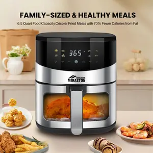 MIRASTON 6.5QT Air Fryer Smart Touch Screen with Color Icons Viewable Windows 8 Presets Recipes Manual Adjustments Dishwasher Safe for Family Party Kitchen Accessories Toaster Oven Deep Fryer Multifunctional Cooker